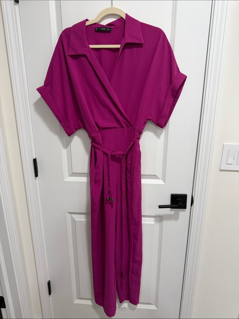 Mango Women's Fuchsia Wrap Jumpsuit with Rope Tie